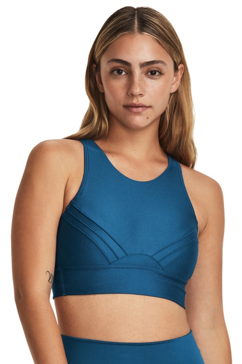 Under Armour, Bustiera cu sustinere medie pentru fitness Infinity Pintuck, Albastru/Argintiu
