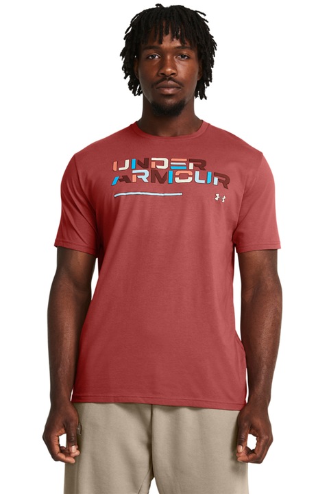 Under Armour, Tricou lejer cu logo, pentru fitness, Rosu stins