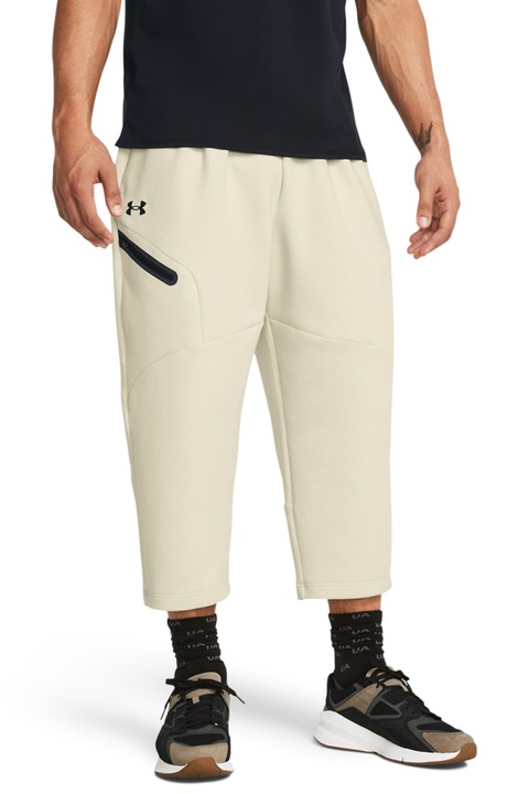 Under Armour, Pantaloni crop pentru antrenament, Negru/Alb murdar