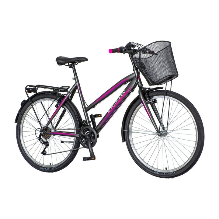 Explorer Lady 26 női MTB kerékpár Grafit-Rózsaszín felszerelt