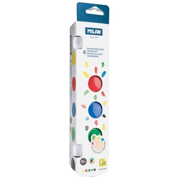 Set de 6 culori pentru pictura cu degetele Milan, multicolor, 25ml