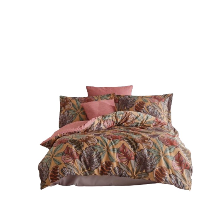 Greta terra satin, set cuvertura de pat 3 piese, 100% bumbac satin, simplu, cu fermoar, 140x200cm