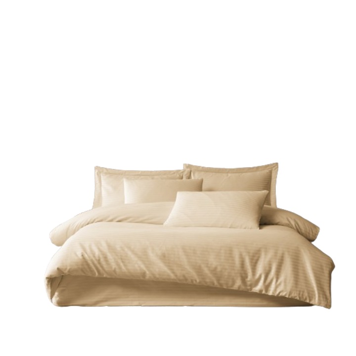 Modest vanilie satin, set cuvertura de pat din 3 piese, satin 100% bumbac, simplu, cu fermoar, 140x200cm