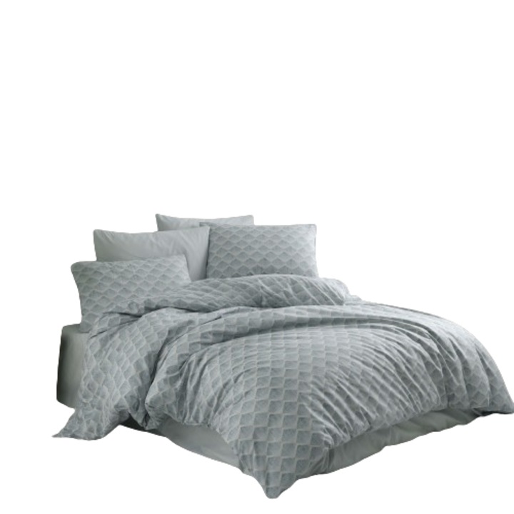 Clara V2 verde, set cuvertura de pat din 3 piese, 100% bumbac armat, simplu, cu fermoar, 140x200cm