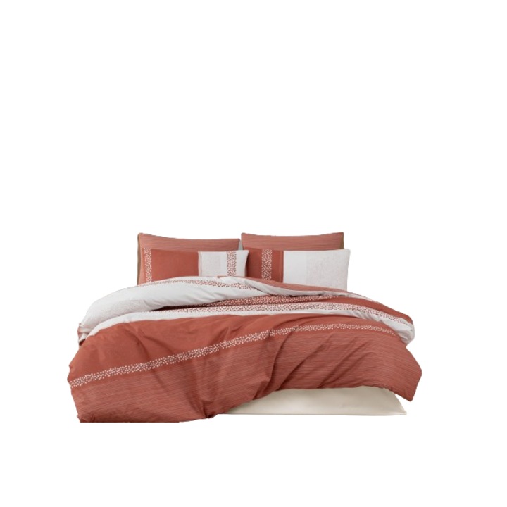 Vesta V5 terra, set cuvertura de pat din 3 piese, 100% bumbac armat, simplu, cu fermoar, 140x200cm