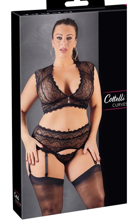 Cottelli női szexi fehérnemű szett, poliamid, fekete, 3XL