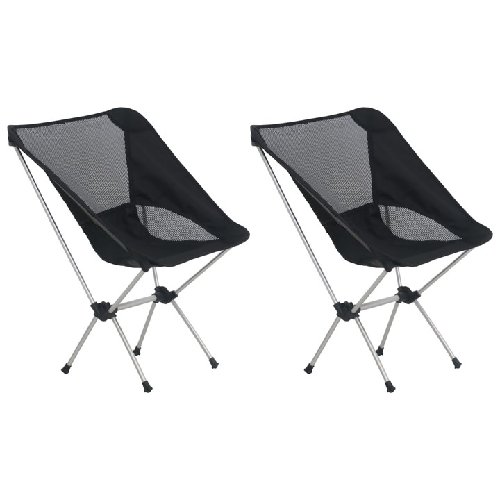 Set 2 scaune camping, Zakito Europe, PVC, 600D, pliabile, negru/argintiu, 54x50x65 cm