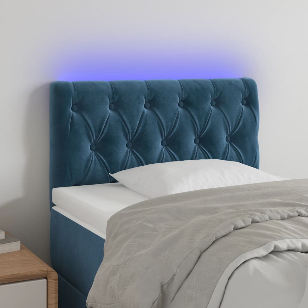 Tetiera LED Zakito Europe, catifea, albastru inchis, 80x7x78/88 cm