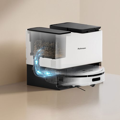 Robot aspirator cu mop si Wi-Fi, Rohnson Mamba Complete RM05, 6000Pa, 300ml, 3 viteze, 5200mAh Li, AI-procesor quad-core, Rohnson Link, Sistem automat de ridicare a covoarelor, Cartografiere in timp real pe mai multe niveluri 3D Laser Action