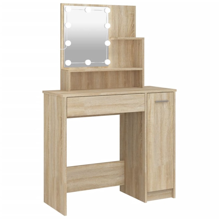 Masa de toaleta cu LED vidaXL, stejar sonoma, 86,5x35x136 cm, 27.1 kg