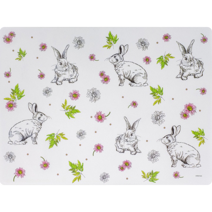 Suport farfurie Ambition Alice, 40x30cm, laminat, model iepuri albi
