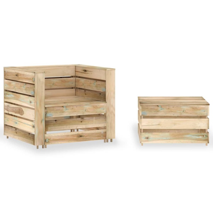 Set mobilier de gradina paleti vidaXL, 2 piese, lemn pin tratat, 77 x 70 x 66 cm, 33.3 kg