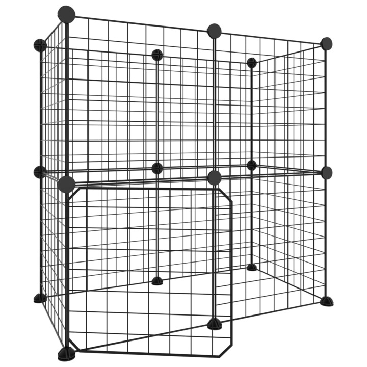 Cusca animale de companie cu usa vidaXL, 12 panouri, negru, 35x35 cm, otel, 2.54 kg