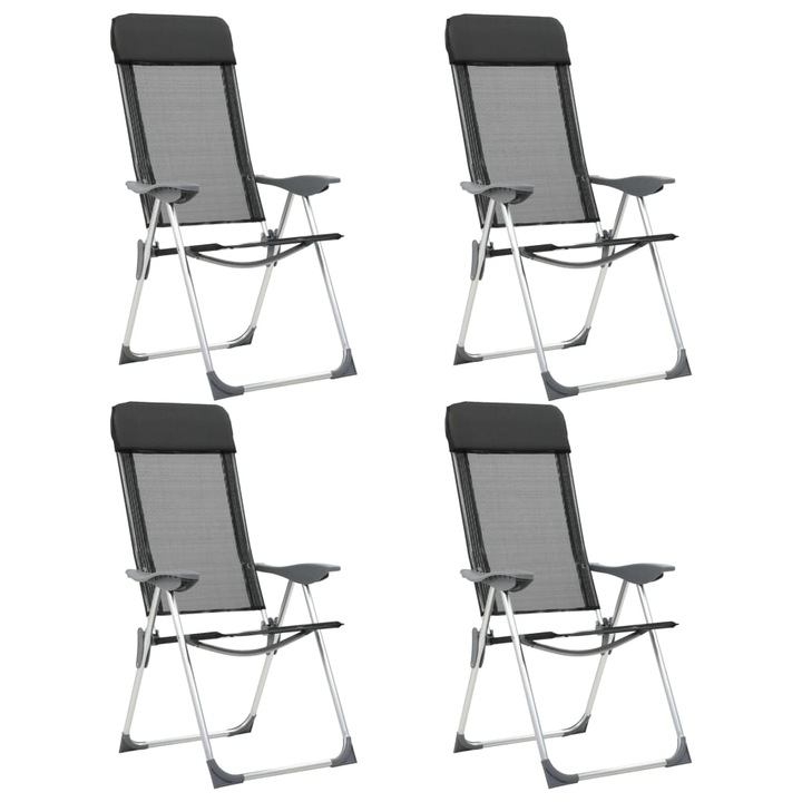 Set 4 scaune camping Zakito Europe, pliabile, 5 pozitii, negru, 57x73,5x111cm