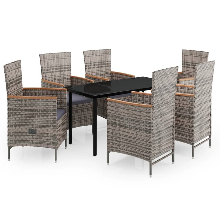Set mobilier pentru gradina vidaXL, cu perne, 7 piese, gri, 35.54 kg 3099434