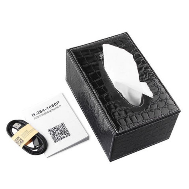 Camera de supraveghere interior ascunsa in cutie de servetele, rezolutie 1080P, unghi vizualizare 90°, negru, suport Micro SD pana la 128GB