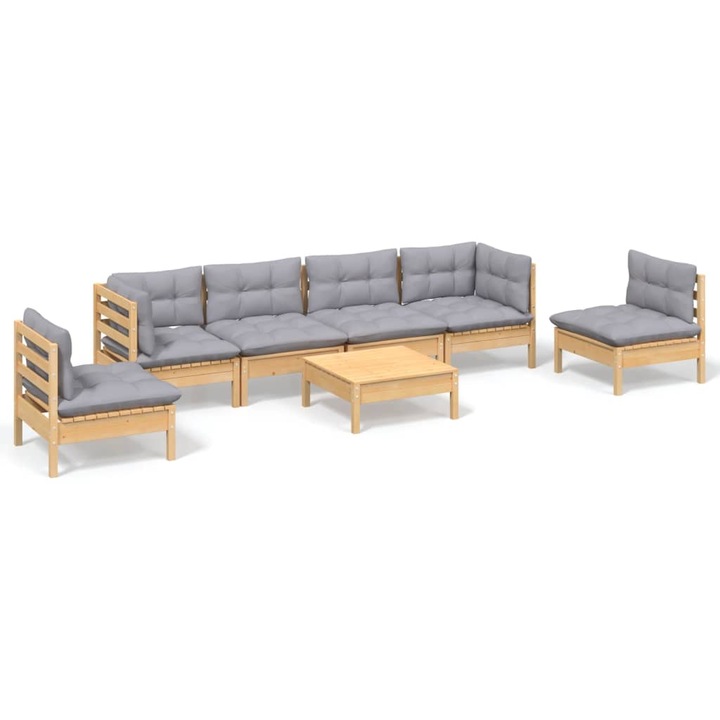 Set mobilier gradina Zakito Europe, lemn de pin, gri/maro, 7 piese, 63.5x63.5x62.5 cm