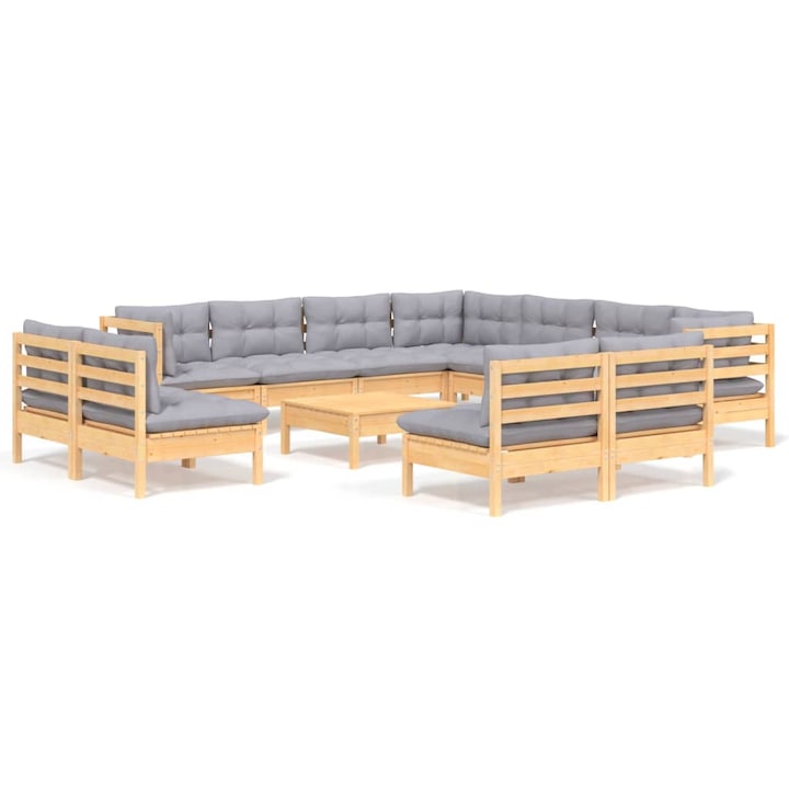 Set mobilier de gradina Zakito Europe, lemn de pin/poliester, cu perne, gri/maro, 63.5x63.5x62.5cm