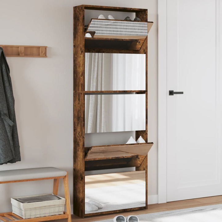 VidaXL füstös tölgy 5 szintes cipőszekrény tükörrel 63 x 17 x 169, 5 cm 33.5 kg