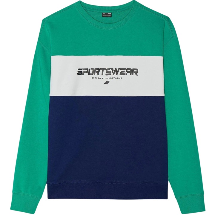 Детски суичър 4F памук, зелен, 122 CM, Зелен