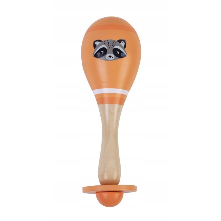 Fa csörgő játék, Adam Toys, mosómedve modell, narancssárga, 18x6cm, 5 hónap+