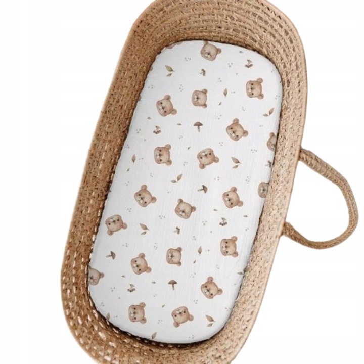 Cearsaf pentru gondola, Muminky, bumbac, model Misie, 40x80cm