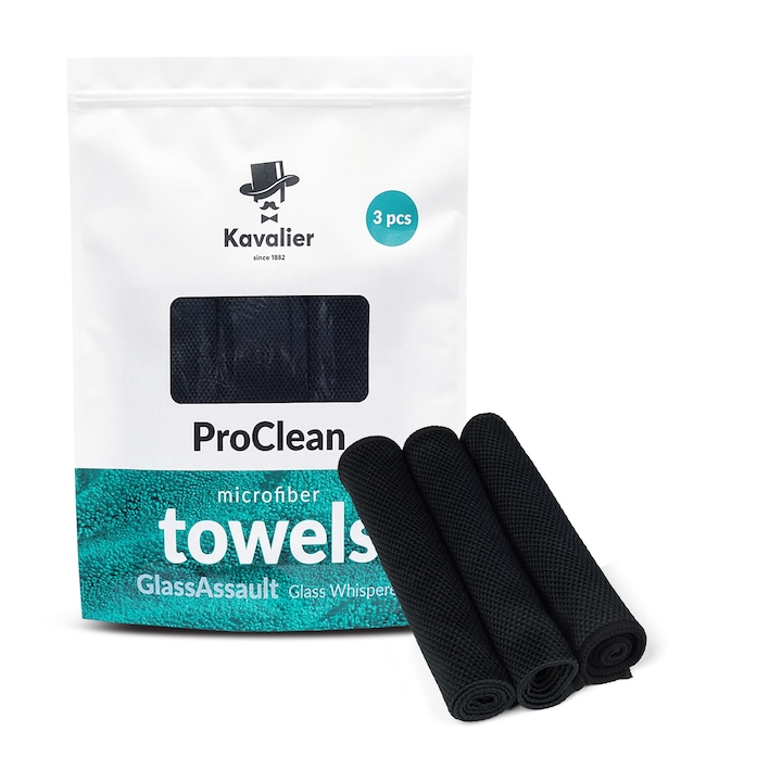 Set 3 Lavete Microfibra, Kavalier Glass Whisperer, curatare sticla, 41x41cm