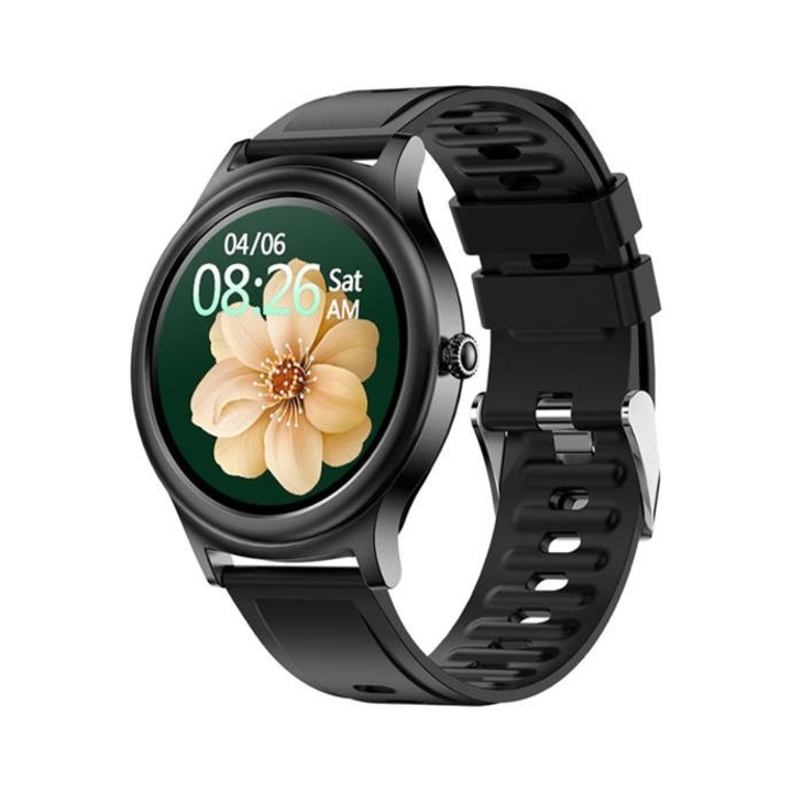 Smartwatch Kumi K16, monitorizare sanatate, rezistent la apa IP67, negru, 42mm