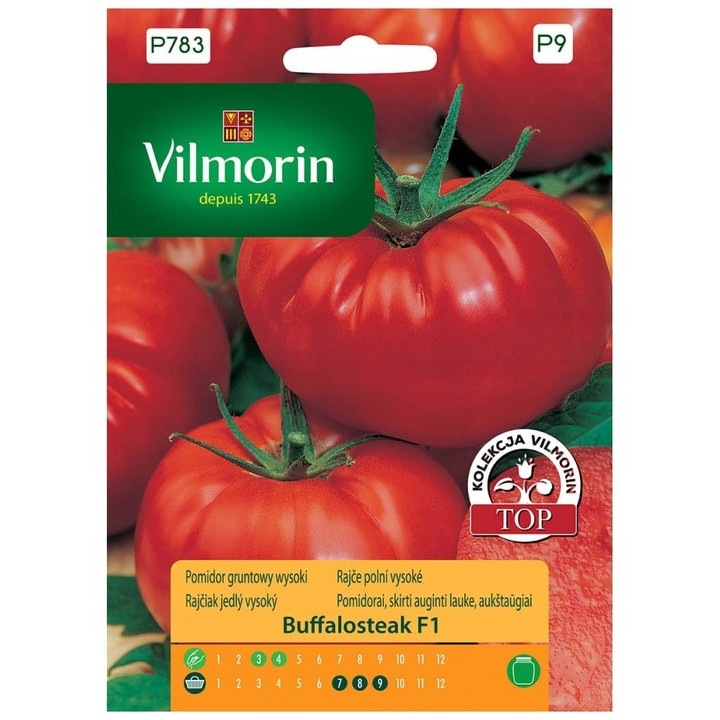 Seminte de legume, Seminte tomate, Vilmorin Buffalosteak F1, 10 buc, fructe mari, in forma de inima, perioada de plantare martie-aprilie, planta fructifera, calitate superioara, seminte premium, seminte de top
