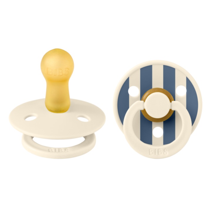 Set 2 suzete Colour Studio Collection Stripe Latex, tetina rotunda, 6 luni+, Ivory Steel Blue Mix, BIBS