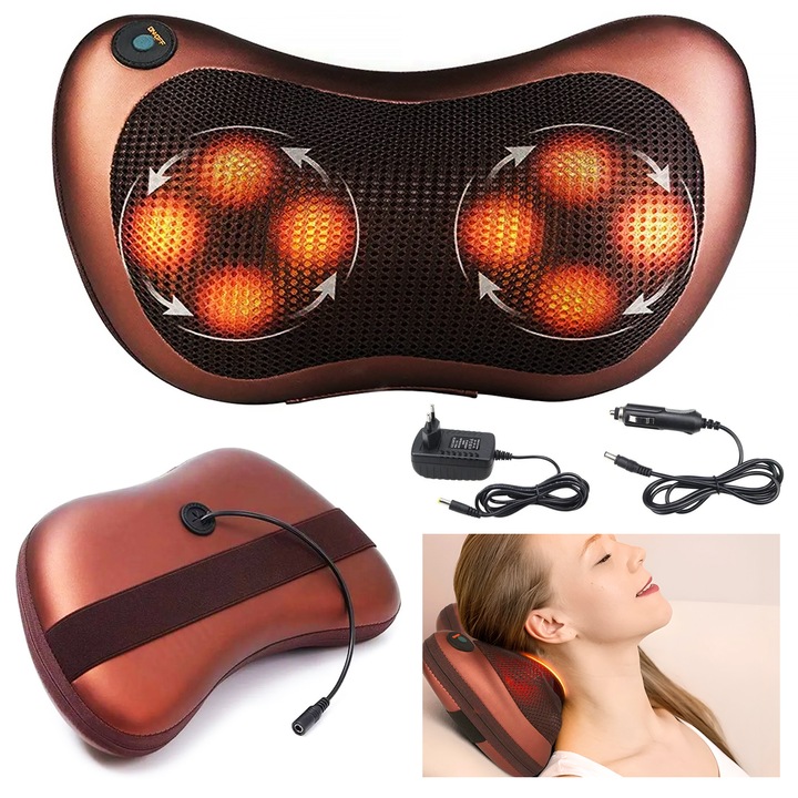 Perna de masaj Extralink Smart Life Massage Pillow, 8 capete de masaj, pentru gat, spate si picioare, alimentare AC si DC, utilizare acasa, la birou sau in masina