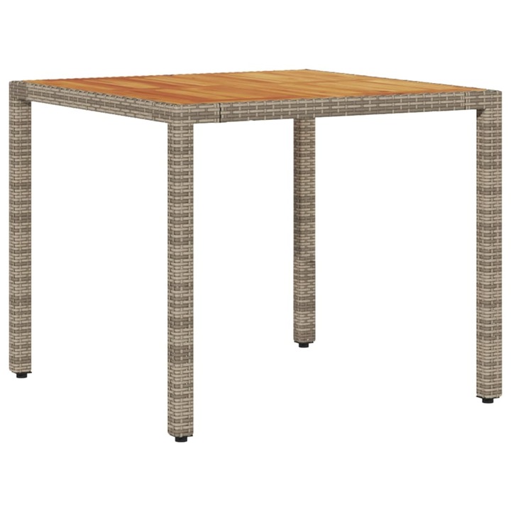 Masa gradina vidaXL, blat din lemn acacia, gri, 90x90x75 cm, poliratan, 13.2 Kg