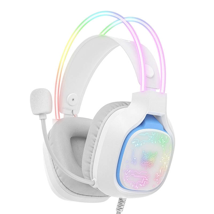 Геймърски слушалки ONIKUMA X22, ергономични, RGB осветление, бели, 50 мм