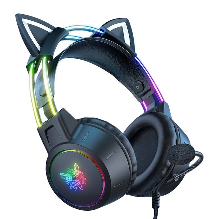 Геймърски слушалки ONIKUMA X15 PRO, с котешки уши, RGB осветление, черни