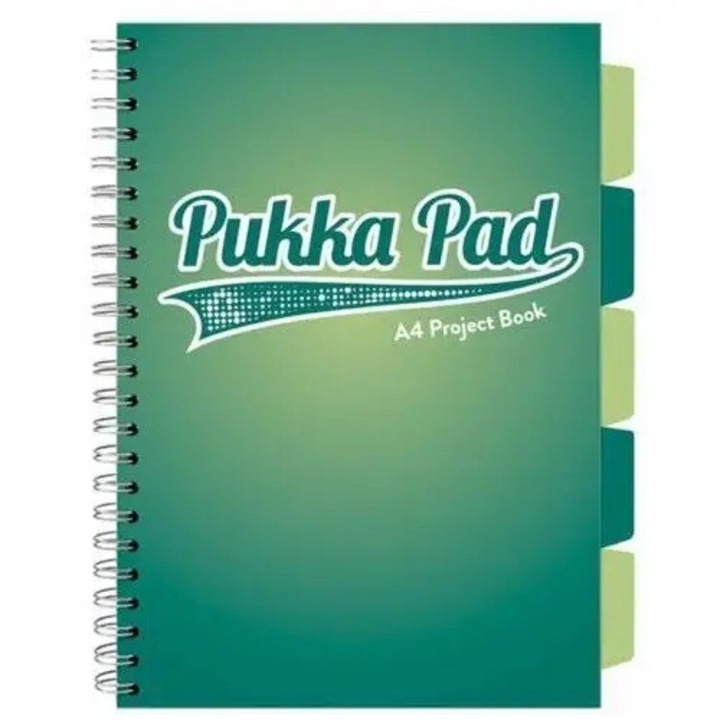 Caiet PUKKA PAD Project Book Dark Teal, 200 pagini, 5 separatoare, A4, turcoaz, 22x240x295mm
