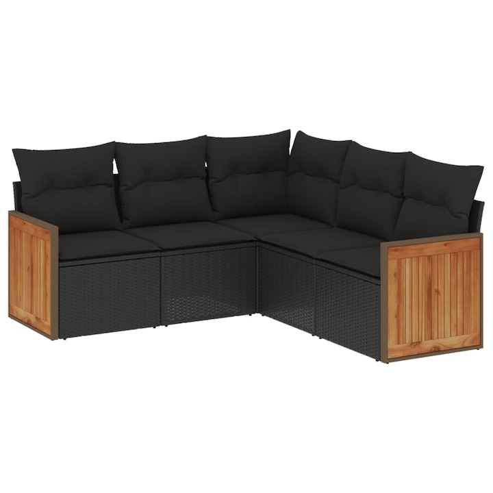 vidaXL 5 részes fekete polyrattan kerti kanapészett párnákkal 42.5 kg 3260039