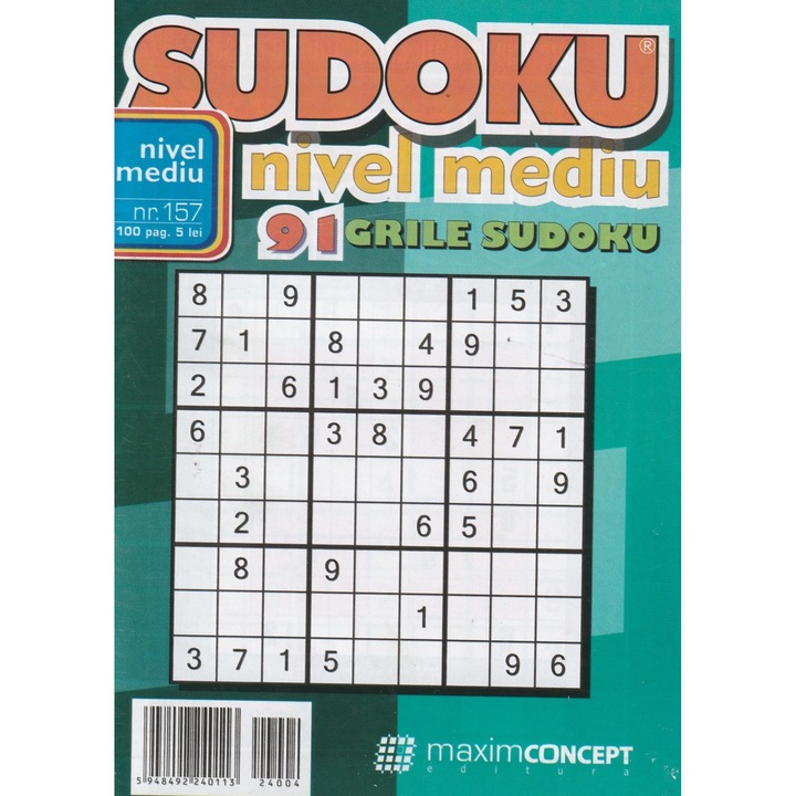 Sudoku nivel mediu 157, editura Maxim
