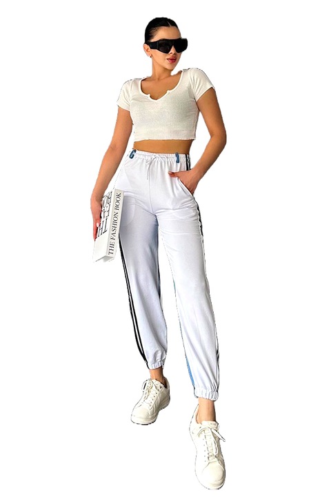 Хибриден панталон Geroko, с райе и странични джобове, Бял
