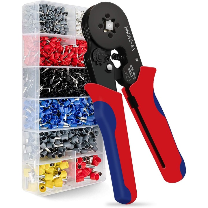 Set cleste hexagonal pentru sertizare, patru falci, 500 de bucati terminale conductori 0.25 - 10 mm2, Promerco®