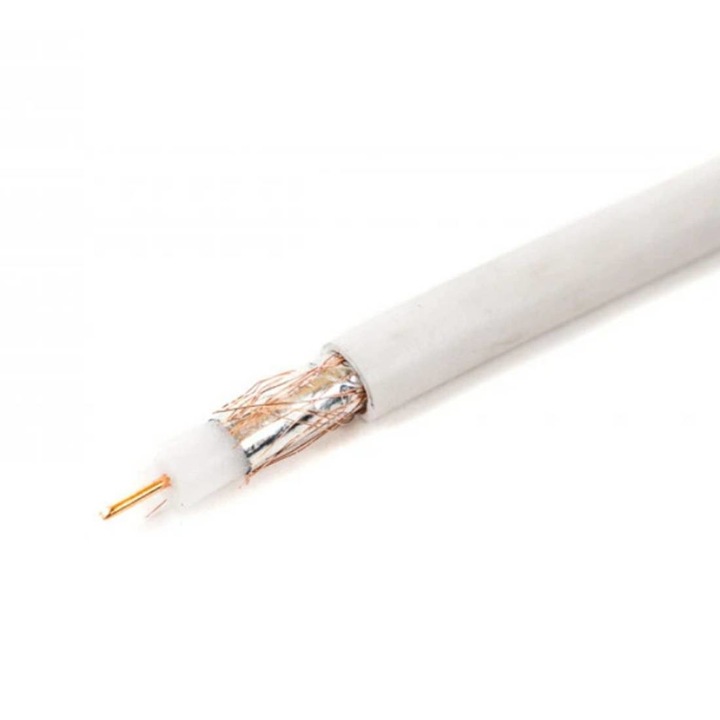 Коаксиален кабел RG6-U, Алуминиев екран, Бял, 75ohm, Ф6, 5mm, Cu