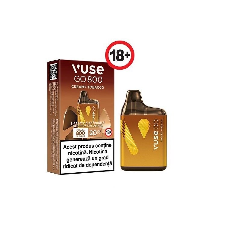 Tigara electronica de unica folosinta, Vuse GO 800 - Creamy Tobacco, 2ml,  20mg/ml nicotina, autonomie pana la 800 pufuri - eMAG.ro