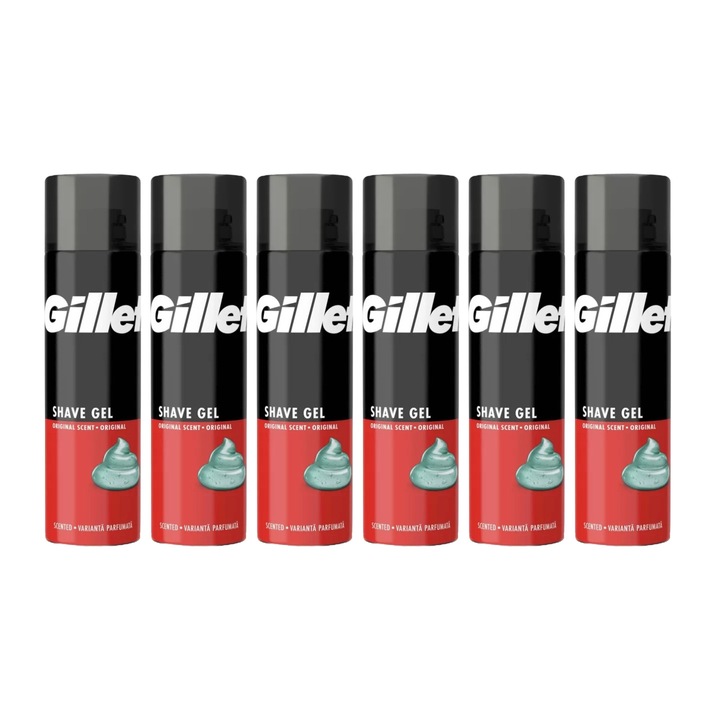 6 db Gillette borotvahab 200 ml-es normál eredeti, bőrgyógyászatilag tesztelt, hidratáló formula, alkoholmentes, hipoallergén készlet