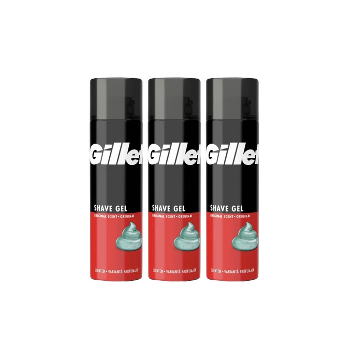 3x Gillette borotvahab 200 ml-es normál eredeti, bőrgyógyászatilag tesztelt, hidratáló formula, alkoholmentes, hipoallergén készlet