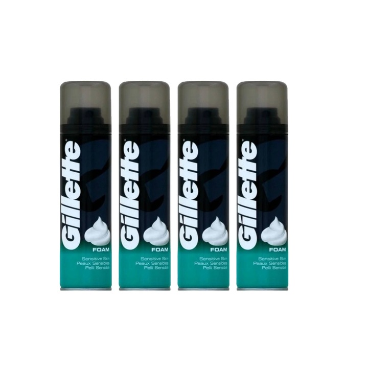 4 db Gillette borotvahab 200 ml-es készlet normál érzékeny bőrre, bőrgyógyászatilag tesztelt, hidratáló formula, alkoholmentes, hipoallergén