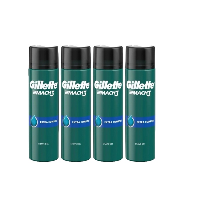 4 db Gillette borotvahab, 200 ml Mach 3, bőrgyógyászatilag tesztelt extra komfort, hidratáló formula, alkoholmentes, hipoallergén