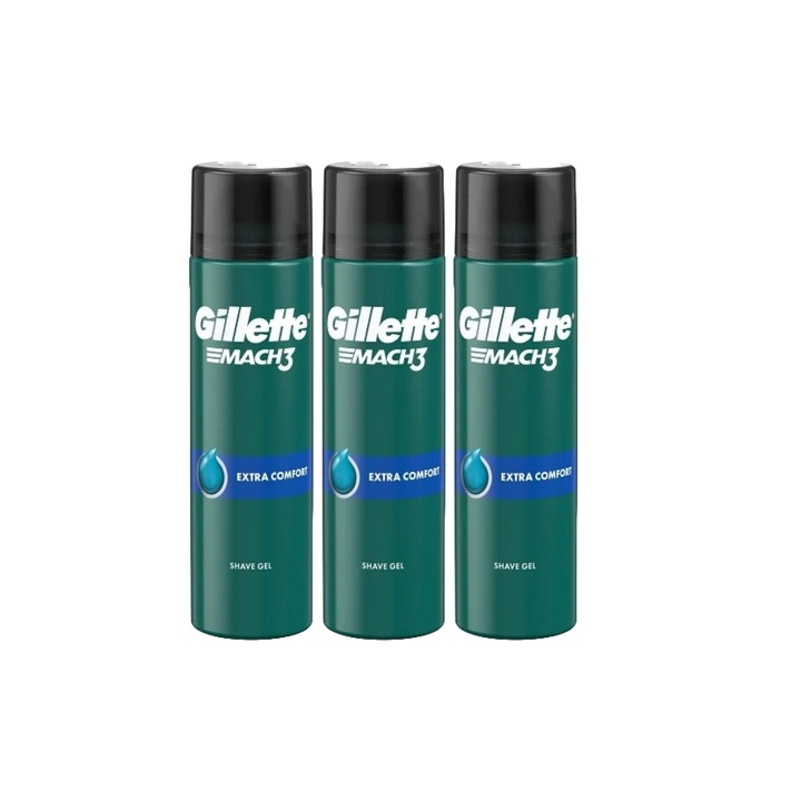 3x Gillette borotvahab 200 ml Mach 3, bőrgyógyászatilag tesztelt extra komfort, hidratáló formula, alkoholmentes, hipoallergén