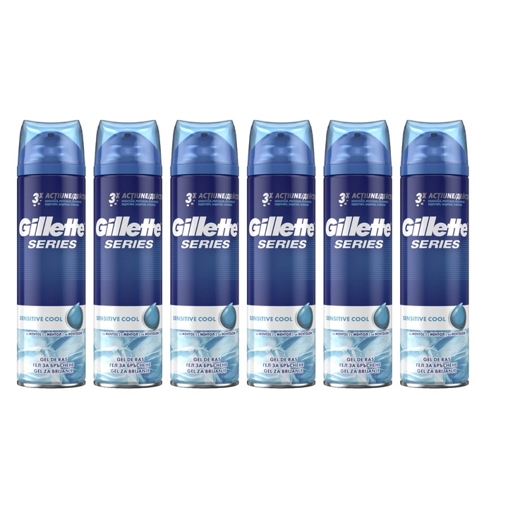 6 db Gillette borotvagél 200 ml-es Sensitive Cool, hidratáló formula, alkoholmentes, hipoallergén készlet