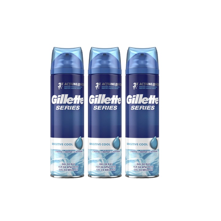 3x Gillette borotvazselé 200 ml Sensitive Cool, hidratáló formula, alkoholmentes, hipoallergén készlet