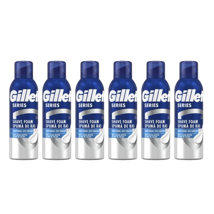 6 db Gillette borotvahab 200 ml-es készlet kakaóvajjal, bőrpuhító hatással, hidratáló formulával, alkoholmentes, hipoallergén