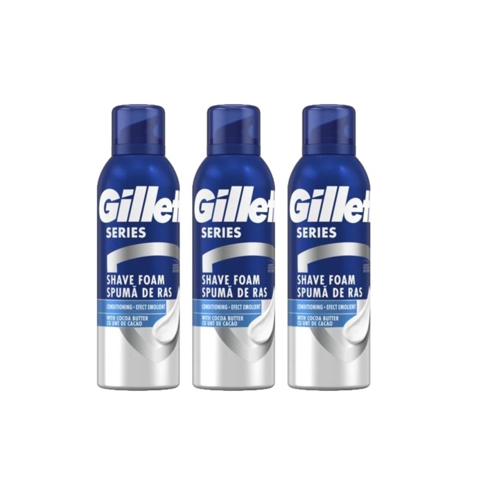 3 x Gillette borotvahab 200 ml-es készlet kakaóvajjal, bőrpuhító hatással, hidratáló formulával, alkoholmentes, hipoallergén